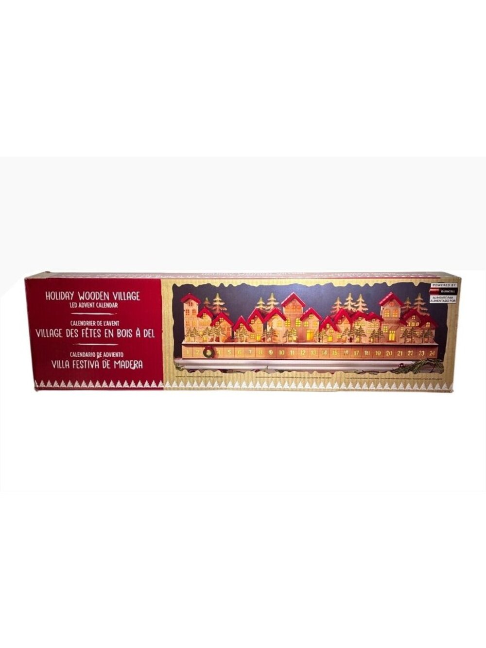 Holiday Wooden Village LED Advent Calendar Timer 30 L x 4 W x 8 H Costco New